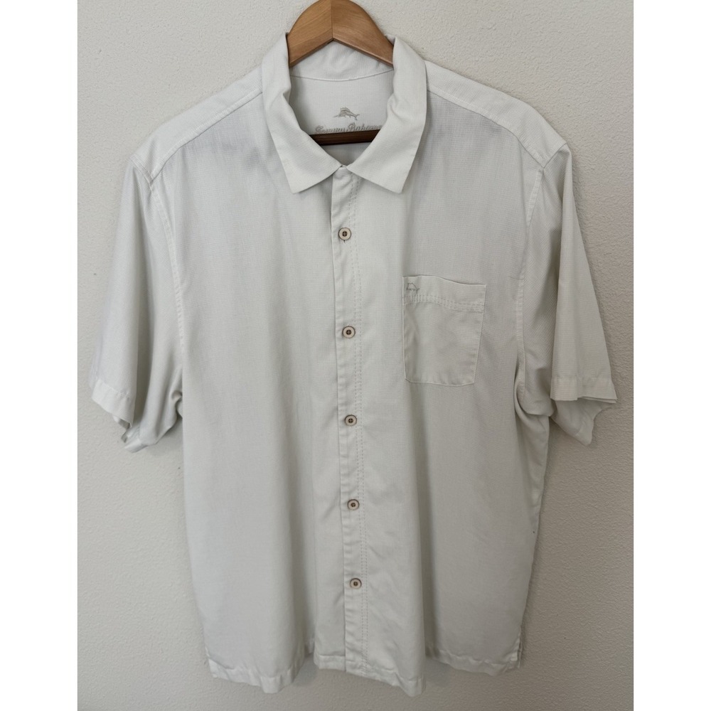 Tommy Bahama Island Zone Men's XL Silk Blend Ivory Cream Shirt Beach Preppy